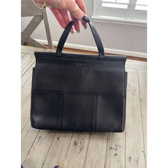 Tory Burch Large Block T Satchel Bag Black Leather - Picture 8 of 14